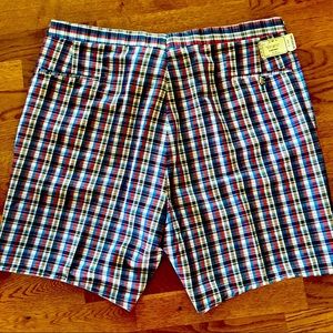 NWT Men’s Red White Blue Plaid Higgins Slider Flat Front Golf Shorts Size 46